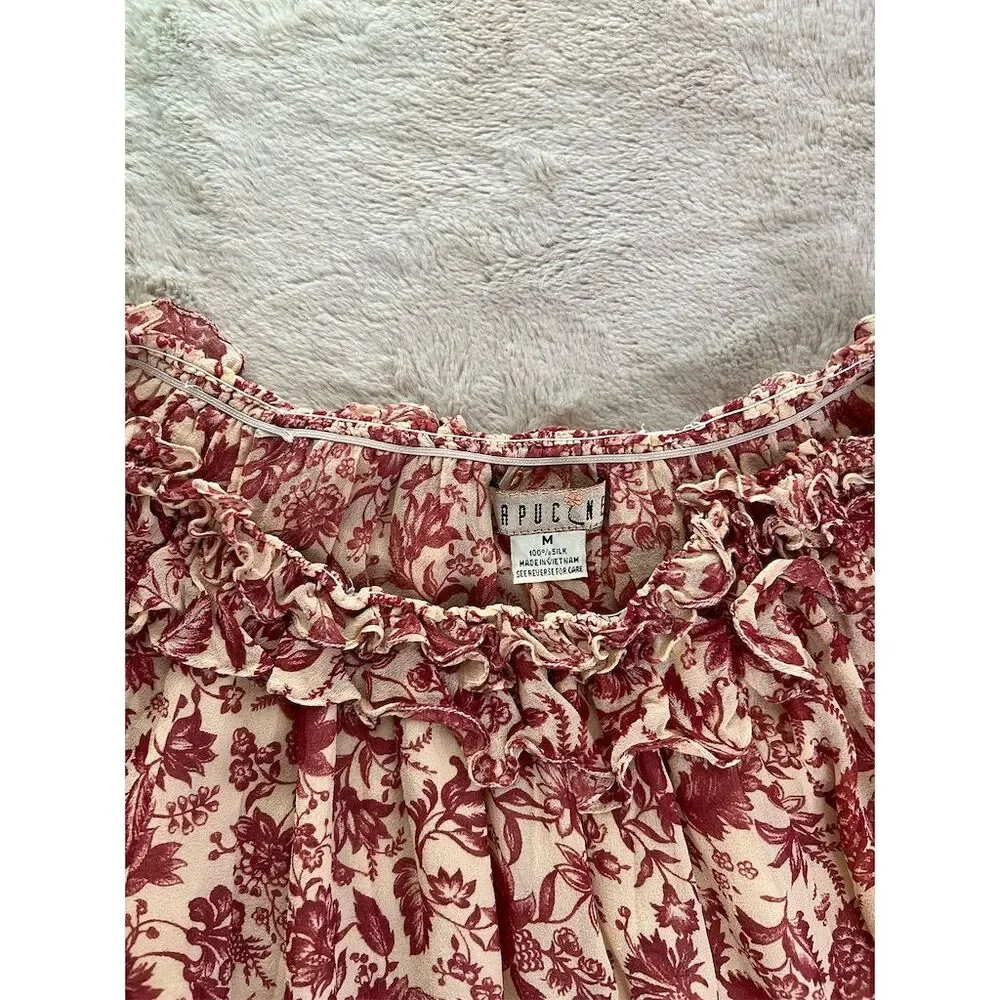 Capucine Women's Floral Print Silk Blouse Size M Multicolor Ruffle Trim - Picture 6 of 11